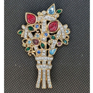 SWAROVKSI Swan Signed Colorful Gold Crystal Melon Bead Floral Bouquet Pin Brooch